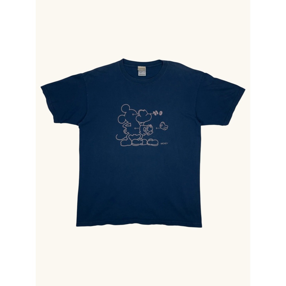 Vintage Disney Mickey Mouse Anvil Graphic T-Shirt Navy Blue Large Line Art Tee